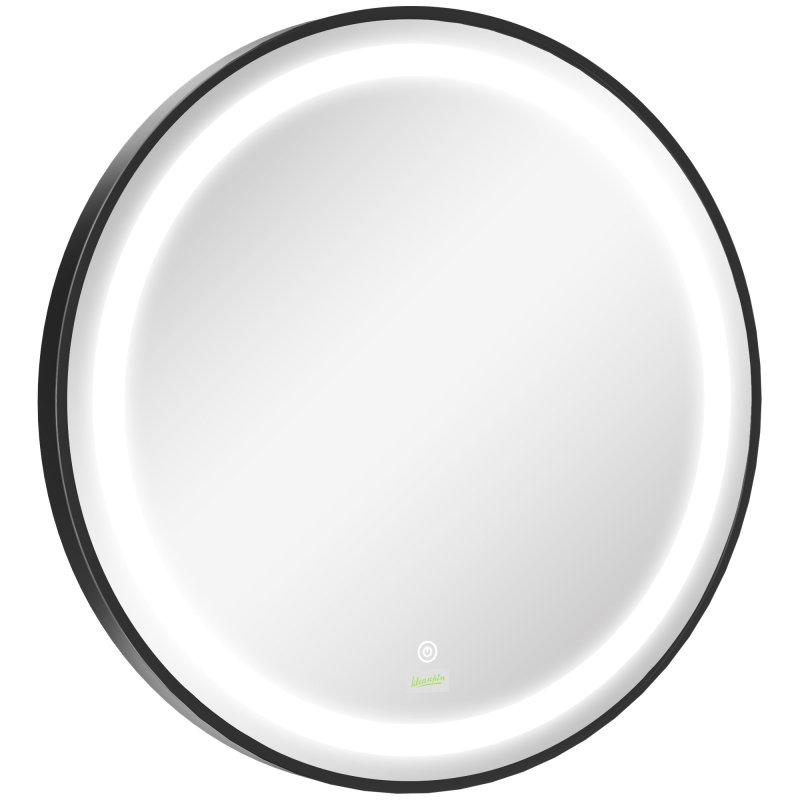 kleankin Round LED Bathroom Mirror, Dimmable Lighted Wall-Mounted Mirror with 3 Temperature Colours, Memory Function, Hardwired, Black