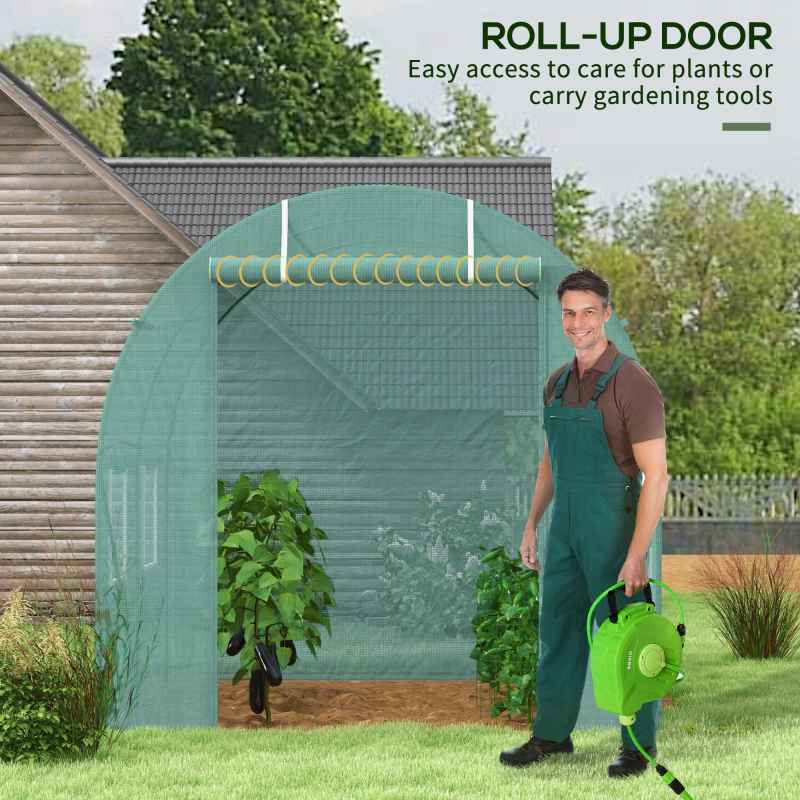 Outsunny Reinforced Walk In Polytunnel Greenhouse with Roll Up Door, Galvanised Steel Frame and Zipped Door Windows (2 x 2.5m), Green