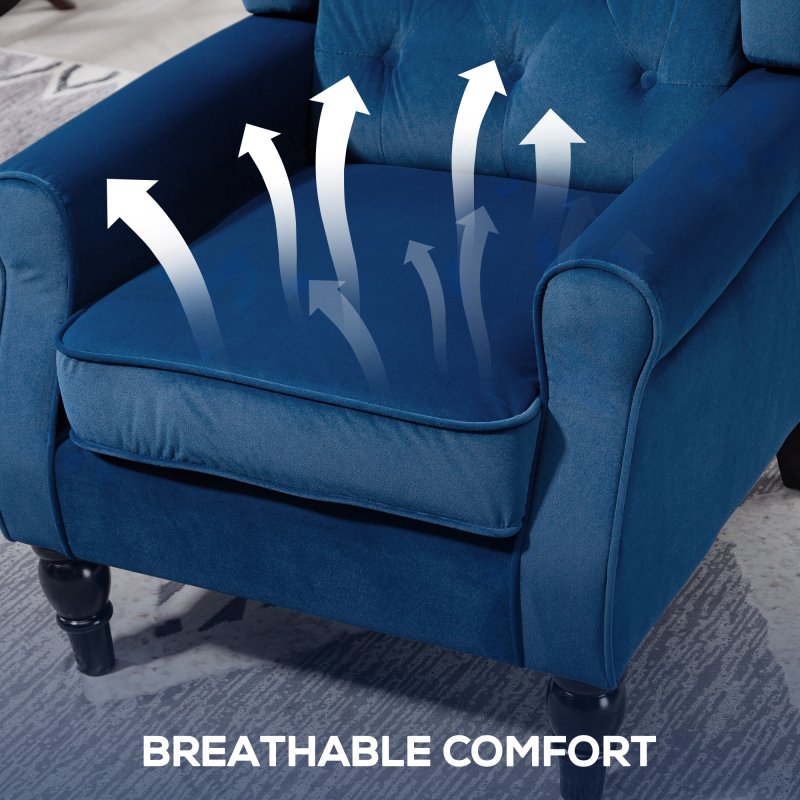 HOMCOM Retro Accent Chair, Velvet Wingback Armchair with Wood Frame Button Tufted Design for Living Room Bedroom, Blue