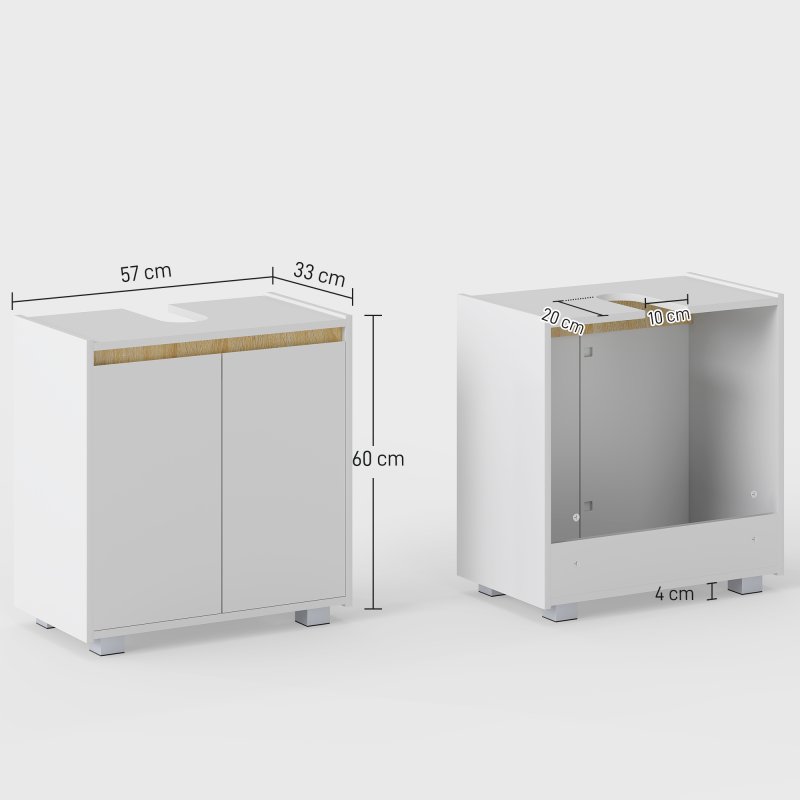 kleankin Modern Bathroom Sink Cabinet, Floor Standing Under Sink Cabinet, Freestanding Storage Cupboard with Double Doors, White