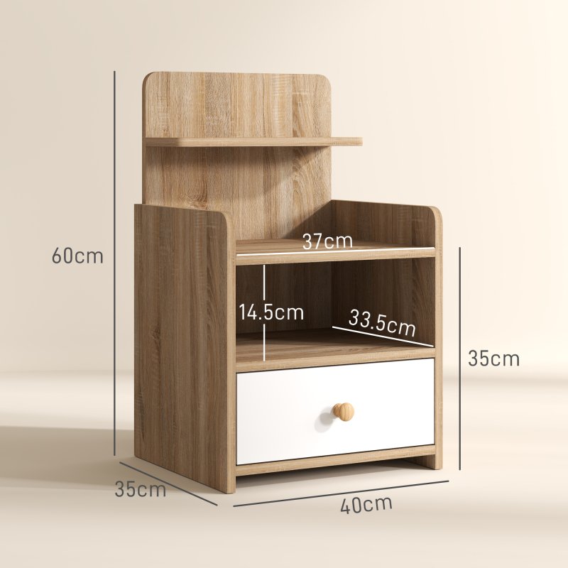 HOMCOM Bedside Table, Bedside Cabinet with Drawer, Modern Side Table with Shelf for Bedroom, Living Room, Natural Wood Effect