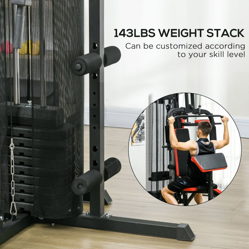SPORTNOW Multi Gym Workout Station with 65kg Weight Stack, Sit Up Bench, Push Up Stand, Dip Station, Adjustable, for Home Gym, Full Body Strength Training
