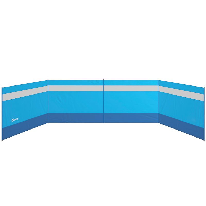 Outsunny Camping Windbreak, 5 Pole Windbreaker Blocker with Clear Windows, Carry Bag and Steel Poles, for Beach Caravan Campervan, 725 x 140cm, Blue