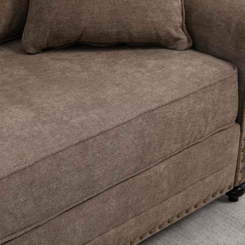 HOMCOM 3 Seater Sofa, Fabric Couch with Rubber Wood Legs, 3 Seater Settee with Extra Padded Cushions and Pillows for Living Room, 196W x 80.5D x 89H cm, Brown