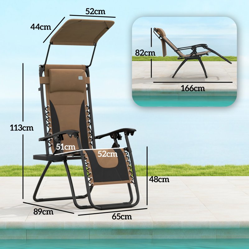 Outsunny Zero Gravity Lounger Chair Set of 2, Folding Reclining Patio Chair with Shade Cover, Cup Holder, Soft Cushion and Headrest for Poolside, Camping, Coffee