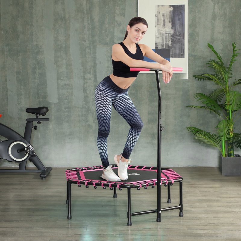 SPORTNOW 45" Fitness Trampoline with Adjustable Handle, Mini Trampoline for Adults with LED Lights, Bungee Rebounder for Indoor Exercise Workout, Max Load 220lbs