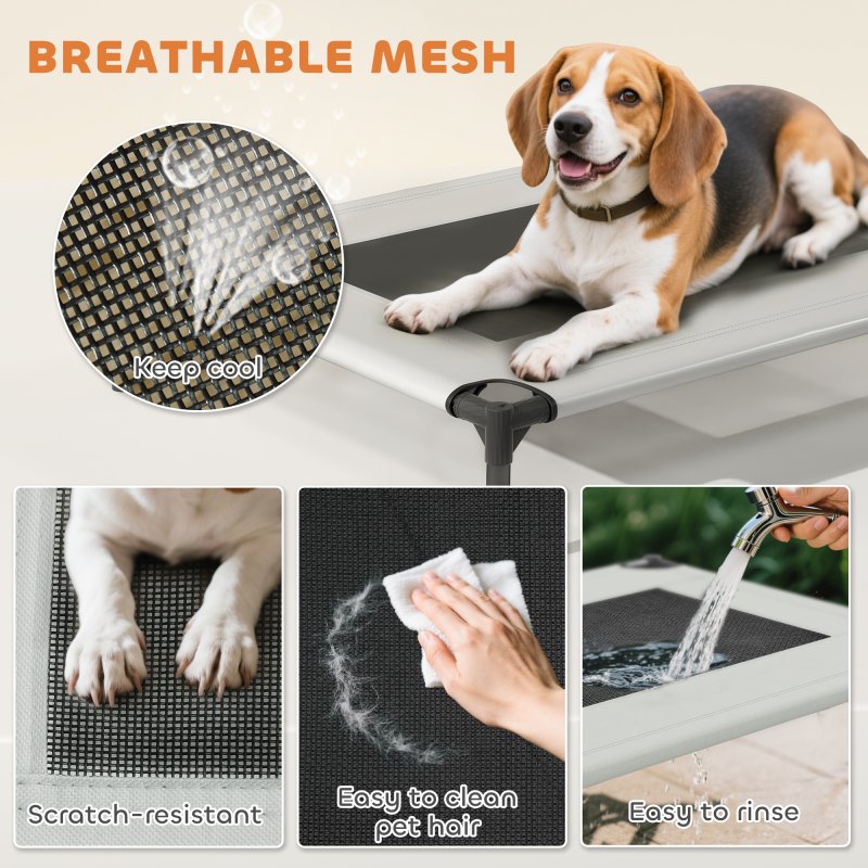 PawHut Elevated Dog Bed with Removable Canopy, Portable Cooling Raised Pet Cot with Breathable Mesh, Storage Bag, for Indoor Outdoor Use, for Small Medium Dogs, 76 x 61 x 60 cm, Light Grey