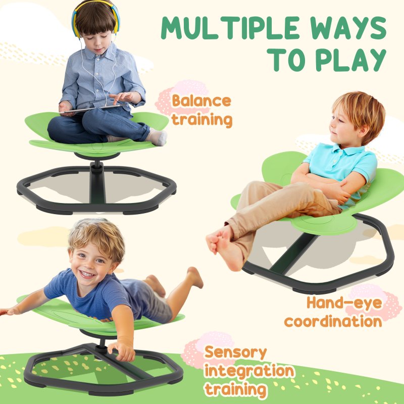 AIYAPLAY Sensory Spinning Chair for Kids, Butterfly-Shaped Swivel Chair for Balance and Coordination Training, Multi-Position Spinning Seat with Non-Slip Base, Green