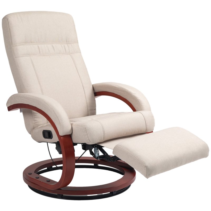 HOMCOM Swivel Recliner Chair with Footstool and Wood Base, Manual Reclining Chair for Living Room, Bedroom, Beige