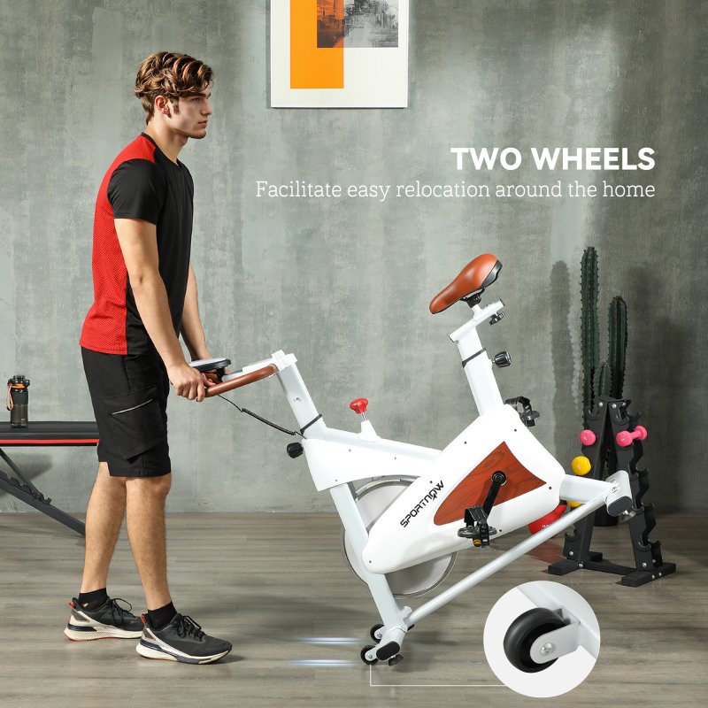 SPORTNOW Indoor Exercise Biker, Quiet Stationary Bike, Stylish Cycling Machine with Adjustable Seat and Resistance, LCD Monitor, Tablet Holder, for Home Gym Cardio Workout, White