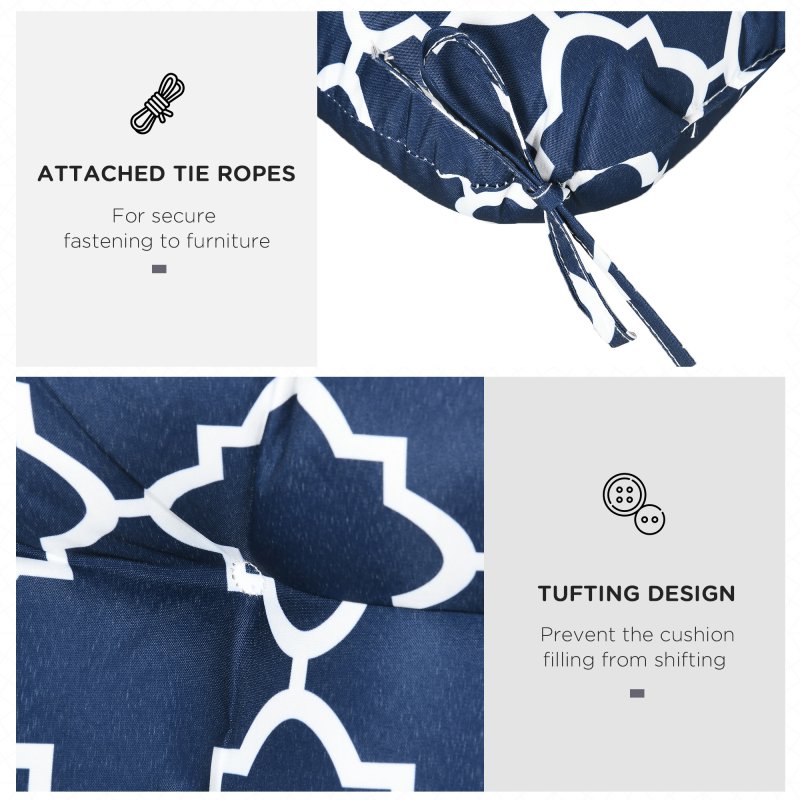 Outsunny Chair Cushions Seat Pads, Set of 2, Indoor Outdoor Seat Cushions with Ties and Tufted Design for Garden Dining Chairs, Blue