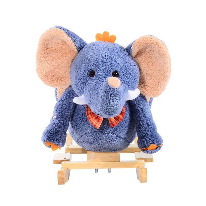 HOMCOM Children Kids Rocking Horse Toys Plush Elephant Rocker Seat with Sound Toddler Baby Gift for 1.5 Years+ Blue