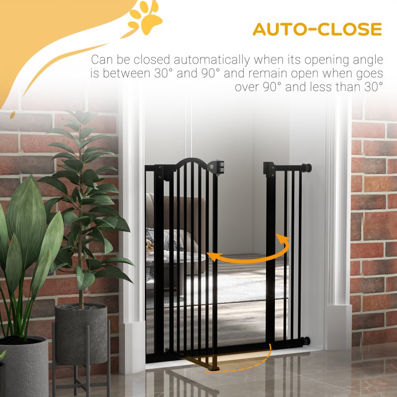 PawHut Pressure Fit Dog Stair Gate No Drilling Safety Gate Auto Close for Doorways, Hallways, 74-87cm Adjustable, 78cm Tall, Black