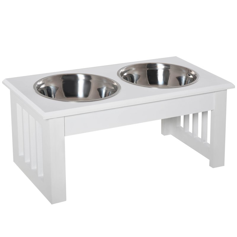 PawHut Raised Dog Bowl Feeding Bowls with Stand for Extra Small and Small Dogs Elevated Pet Bowls Water Food Feeder 44L x 24W x 15H cm - White