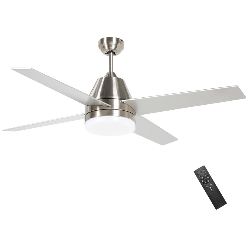 HOMCOM 50" Ceiling Fan with Lights and Remote, Quiet DC Motor Fans with 4 Reversible Blades, 6 Speeds and Timer for Bedroom, Living Room, Silver and Black