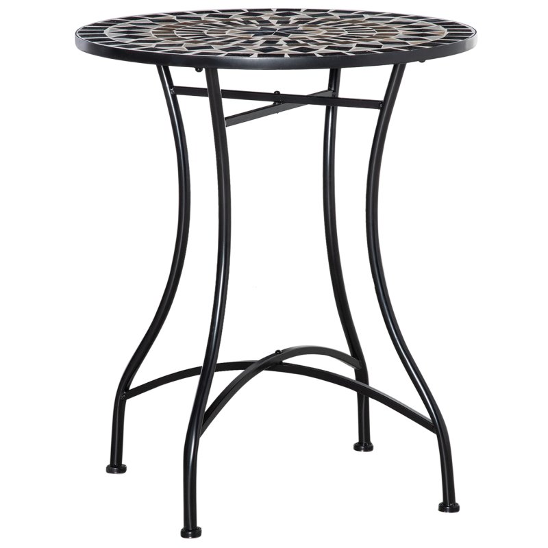 Outsunny 60 cm Mosaic Garden Table, Small Round Outdoor Side Table with Ceramic Top, Plant Stand for Patio, Balcony, Black
