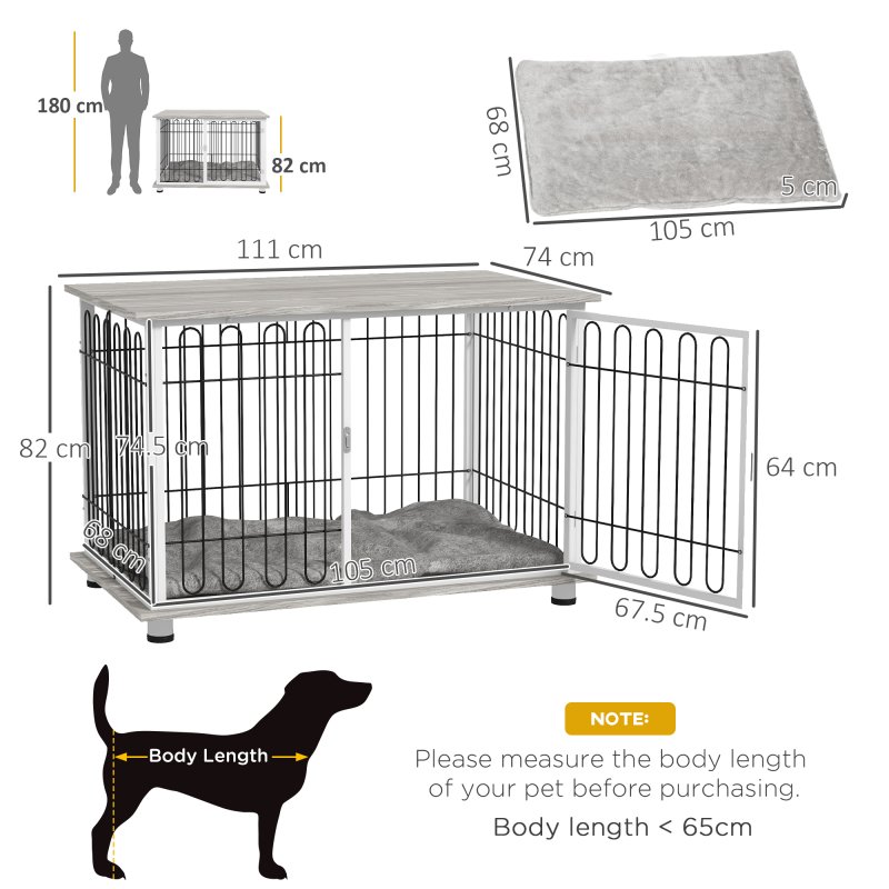 PawHut Dog Crate Furniture, Indoor Dog Kennel Side End Table with Soft Washable Cushion, Lockable Door, for Large Dogs