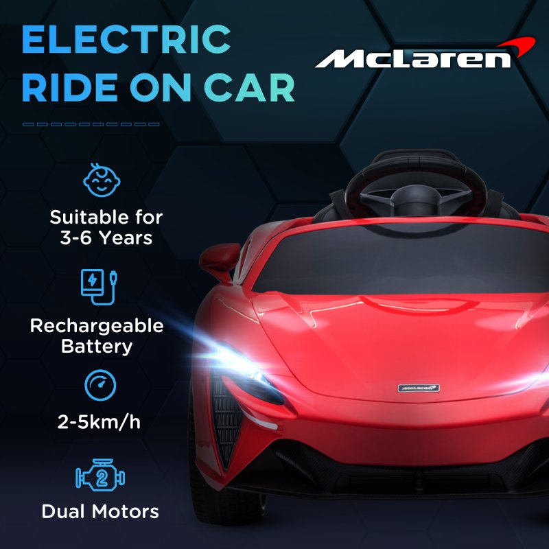 HOMCOM McLaren Licensed 12V Kids Electric Ride-On Car with Butterfly Doors, Powered Electric Car with Remote Control, Music, Horn, Headlights, MP3 Slot, Suspension Wheels, for Ages 3-6 Years - Red