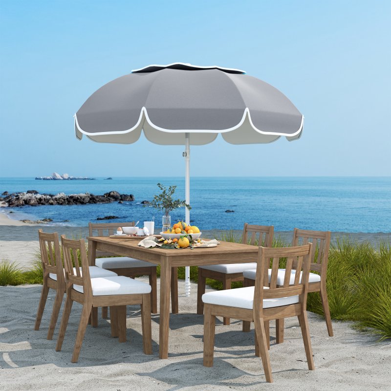 Outsunny 2m Beach Umbrella Portable with Sand Anchor, Adjustable Height & Tilt Beach Parasol with Carry Bag, UPF50+ UV Protection Sunshade Shelter, Grey