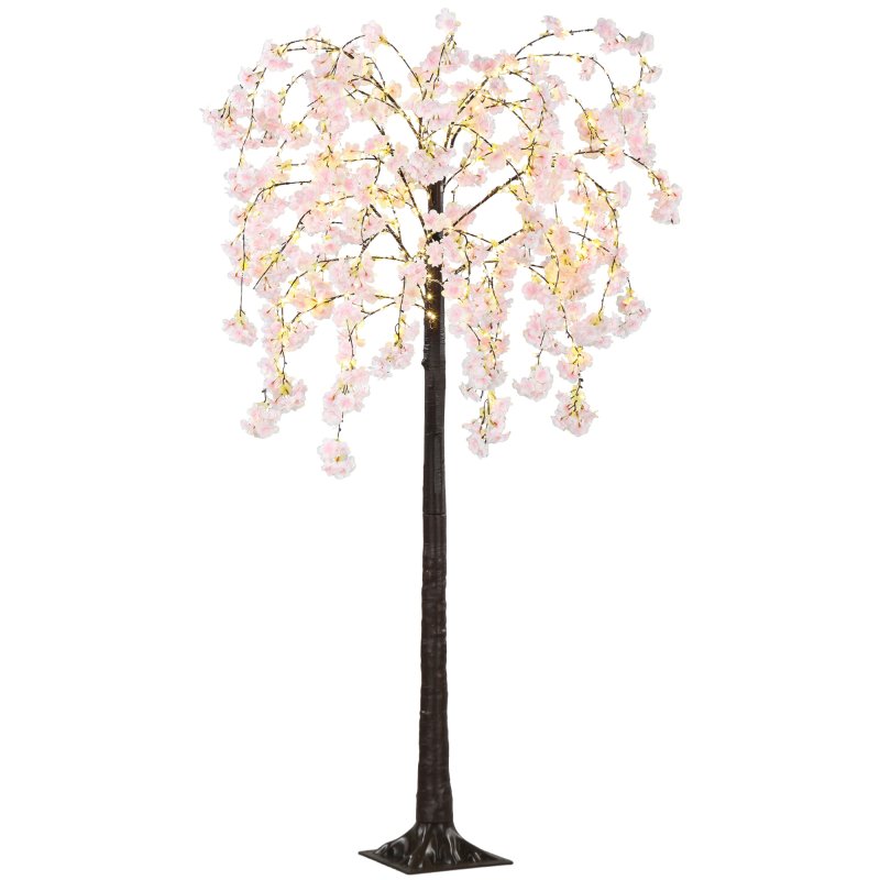HOMCOM 6ft Cherry Blossom Tree Light with 450 Warm White LED Lights, Artificial Tree for Indoor, Party, Wedding, Christmas, Home Decoration, Pink
