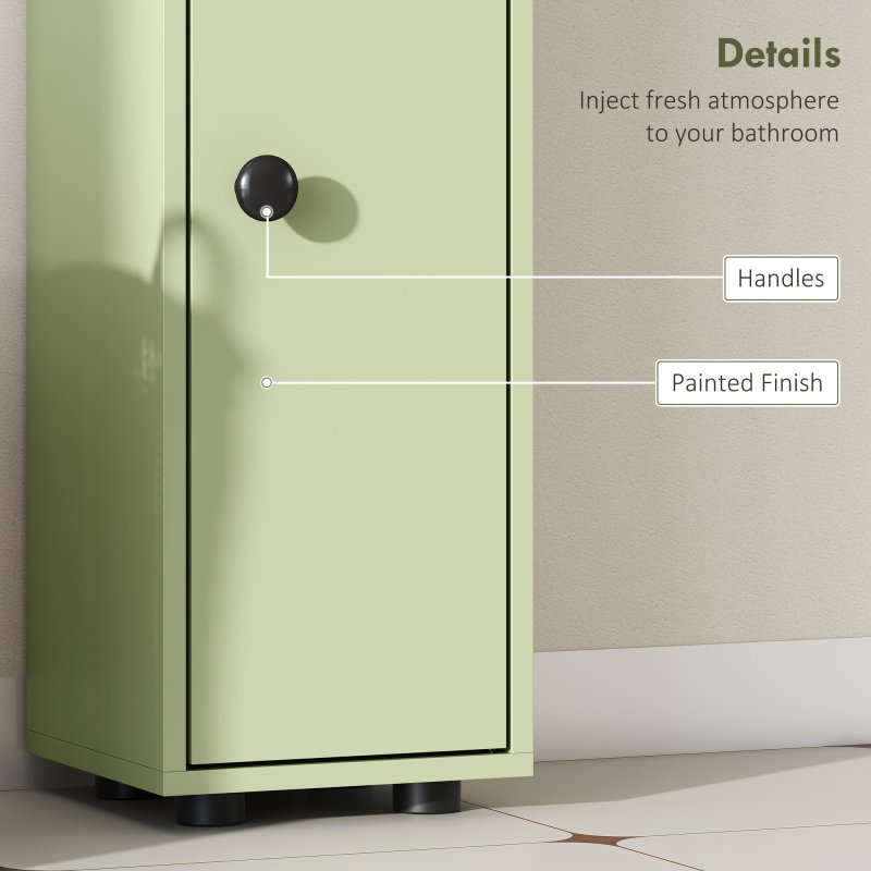 kleankin 180cm Tall Bathroom Cabinet, Slim Bathroom Storage Cabinet with 4 Open Shelves, 2 Door Cupboards and Adjustable Shelves, Green