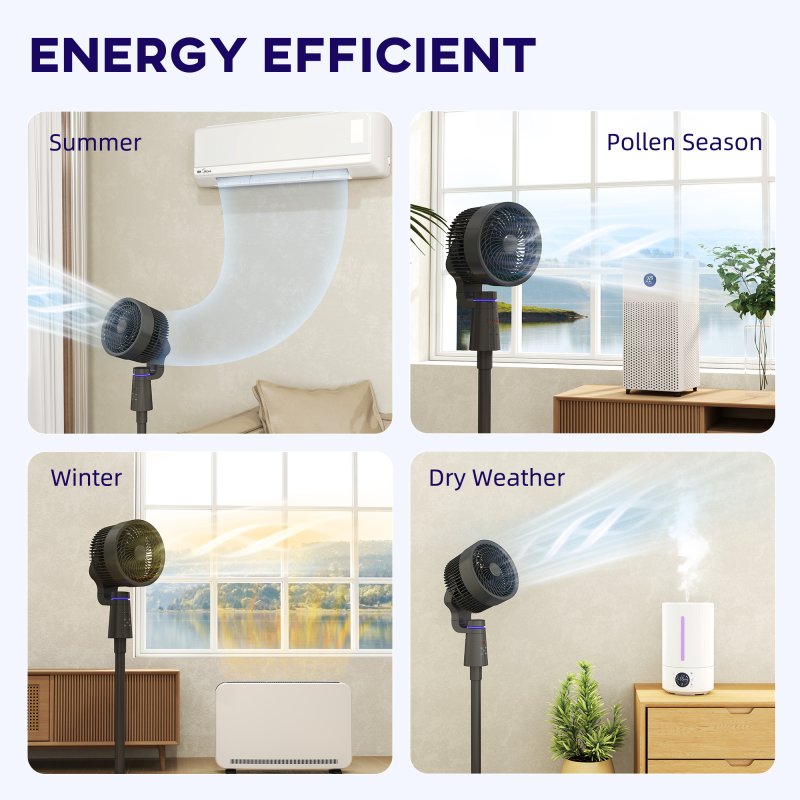 HOMCOM 7" Pedestal Fan, 70°+90° Oscillating Air Circulator with Remote Control, 7H Timer, 3 Speeds, Standing Fan for Home Office, Bedroom, Black