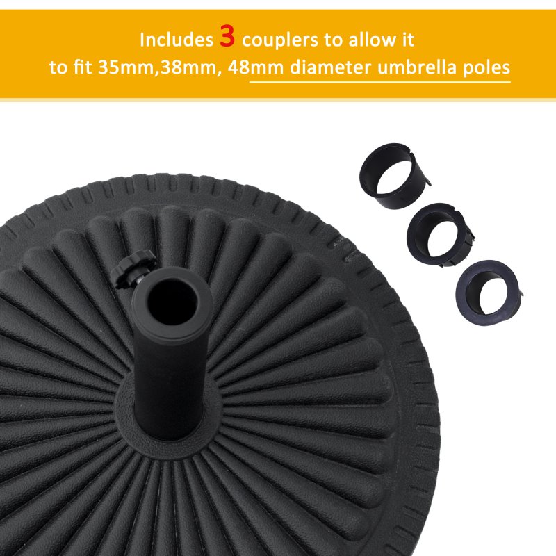 Outsunny 14kg Round Cement Parasol Base Umbrella Weight Stand Holder Fits 35mm, 38mm, 48mm Pole for Patio Outdoor Garden - Black