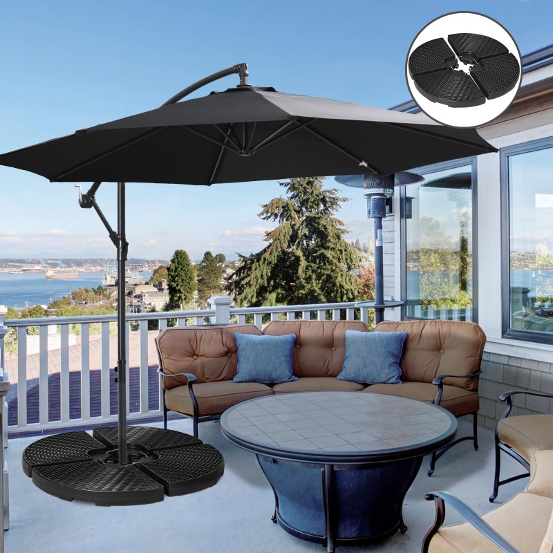Outsunny 4PCs Parasol Bases, Patio Umbrella Weights for Parasol, Wicker Effect HDPE Water and Sand Filled Garden Umbrella Base with Built-in Handles, Black
