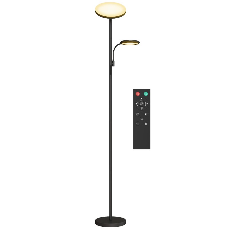 HOMCOM LED Floor Lamp for Living Room, Stepless Dimmable Standing Lamp, Mother and Child Uplighter with Reading Light, 4 Scene Modes, 2700K-6500K Colour Temps, 4 Brightness Levels, Remote Control