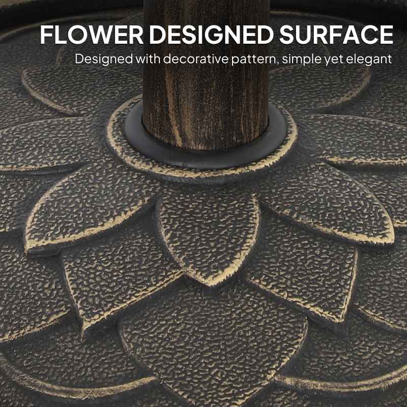 Outsunny 12kg Resin Garden Parasol Base, Round Umbrella Base, Heavy Duty Sun Umbrella Base for 32, 38, 48 mm Umbrella Poles for Deck Poolside, Bronze Tone