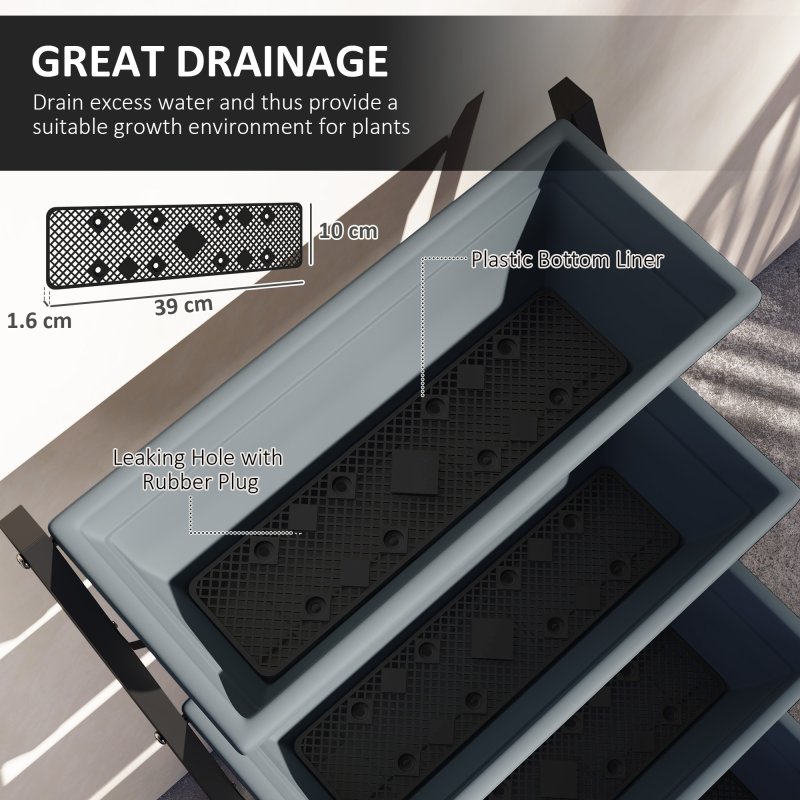 Outsunny 5-Tier Raised Garden Bed, Vertical Ladder Plant Stand with 5 Removable Boxes, Drainage Holes and Plugs, Indoor Outdoor Elevated Flower Herb Growing Box for Garden Patio Balcony, Grey