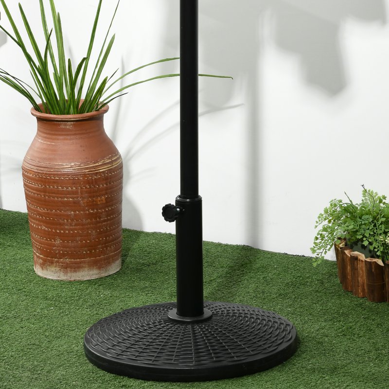 Outsunny 11.5 kg Round Cement Parasol Base, Umbrella Stand Holder with Rattan Style Pattern for 38, 48 mm Poles for Outdoor, Garden, Black