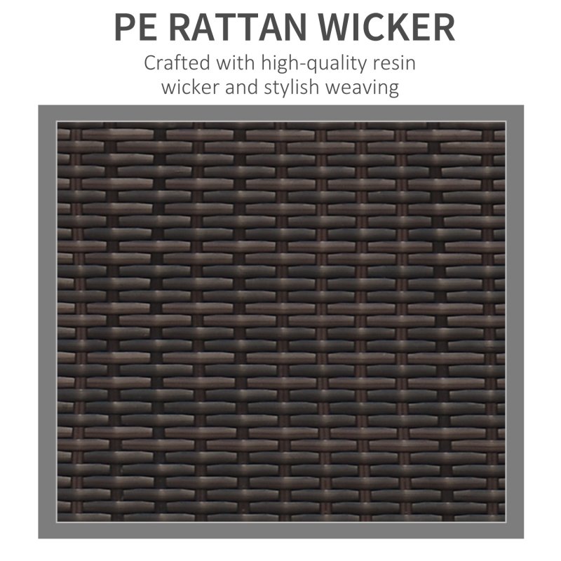 Outsunny 3 Seater Rattan Sofa with 10 cm Thick Padded Cushion, All-Weather PE Wicker Weave Garden Three-seater Bench with Armrests, Brown