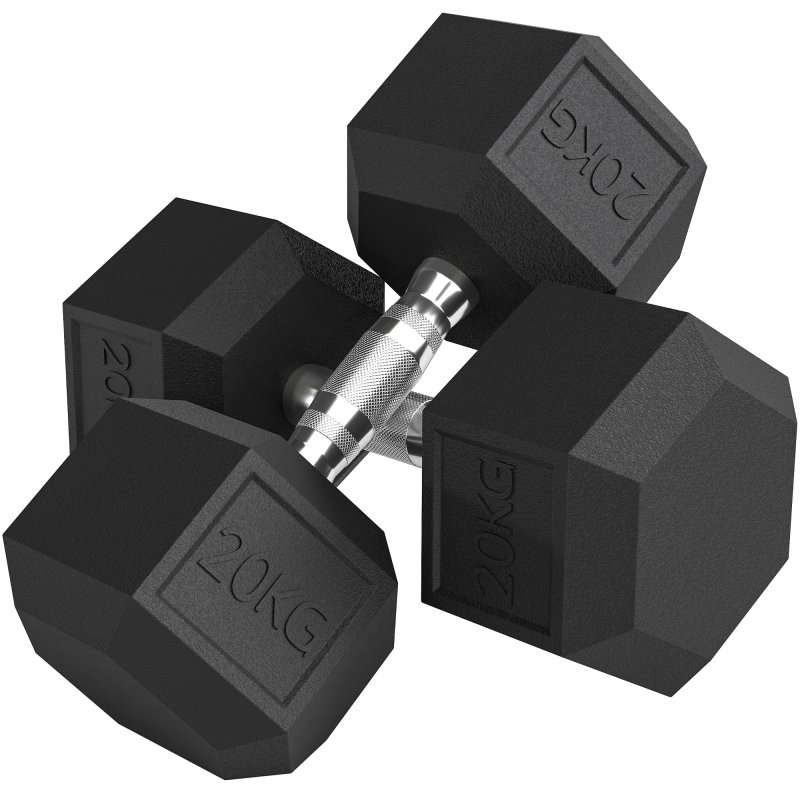 HOMCOM 2x20KG Rubber Hex Dumbbell Portable Hand Weights Dumbbell Home Gym Workout Fitness Hand Weight
