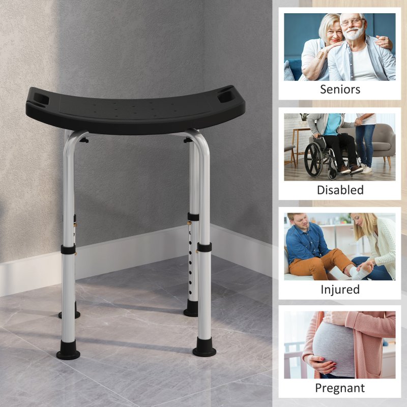 HOMCOM Height Adjustable Shower Stool, Aluminium Shower Chair, Non-Slip Bath Stool for Elderly, Disabled, Seniors, Pregnant