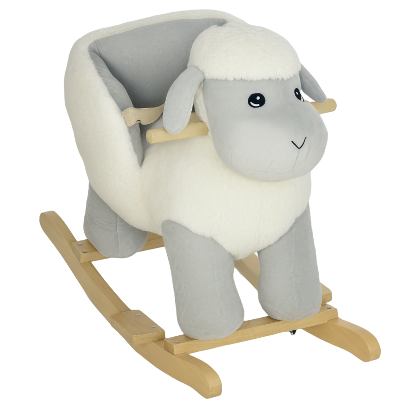AIYAPLAY Rocking Horse, Kids Ride on Horse, Rocking Animal, Plush Ride on Lamb with Safety Belt, Sound, for Ages 18-36 Months, Grey
