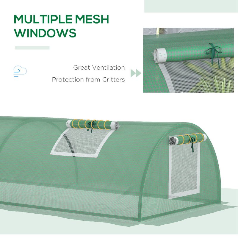 Outsunny PE Mini Greenhouse, 3 M Portable Tunnel Green House with 5 Mesh Windows, Green Grow House Steel Frame for Indoor and Outdoor, Green