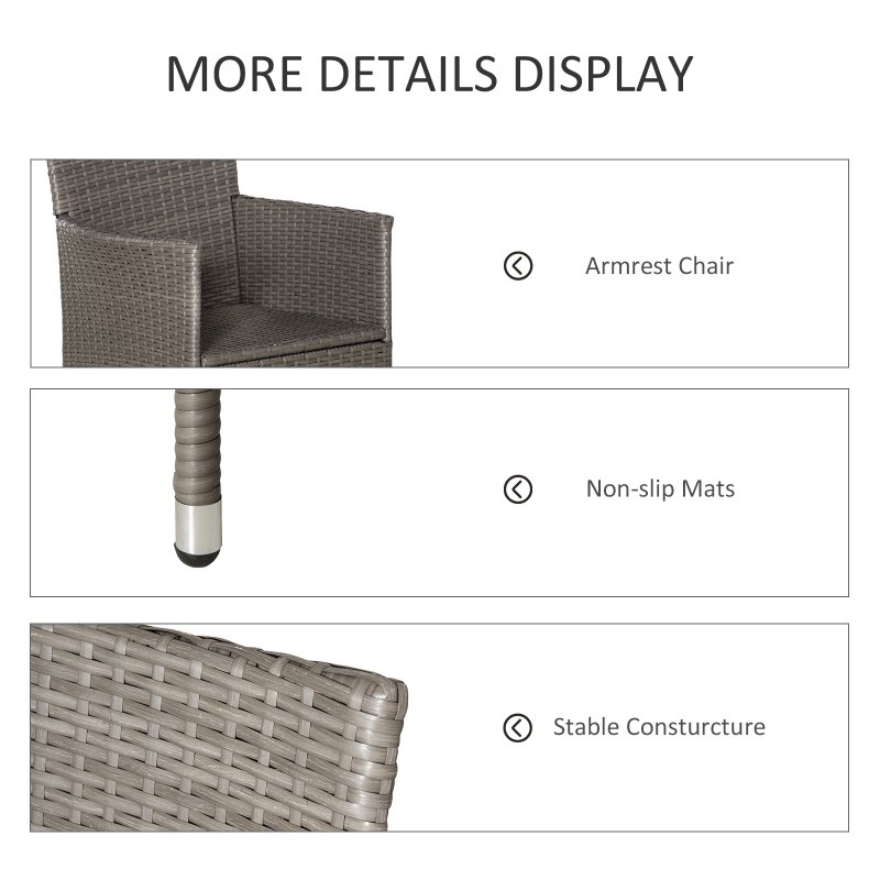 Outsunny 4 Pieces Outdoor PE Rattan Dining Chairs Set with Cushion, Garden Armchair with Armrests, High Backrest, Metal Frame Patio Wicker Furniture, Grey