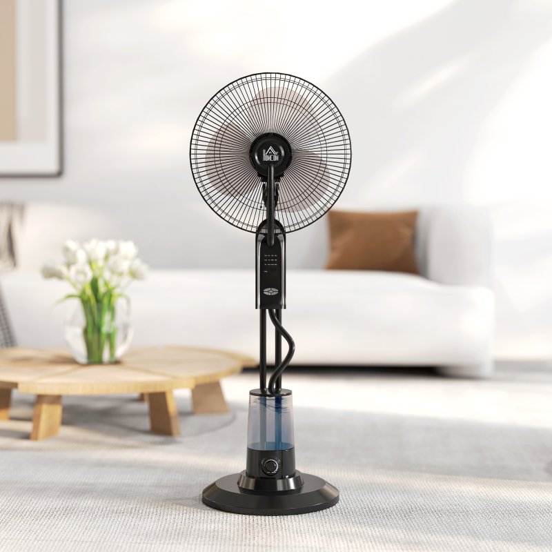 HOMCOM Pedestal Fan with Water Mist Spray, Spray Misting Fan with 70° Oscillation, Tilt Head, 3 Speeds, 3 Modes, Adjustable Mist, 3.2L Water Tank, for Home, 120 cm