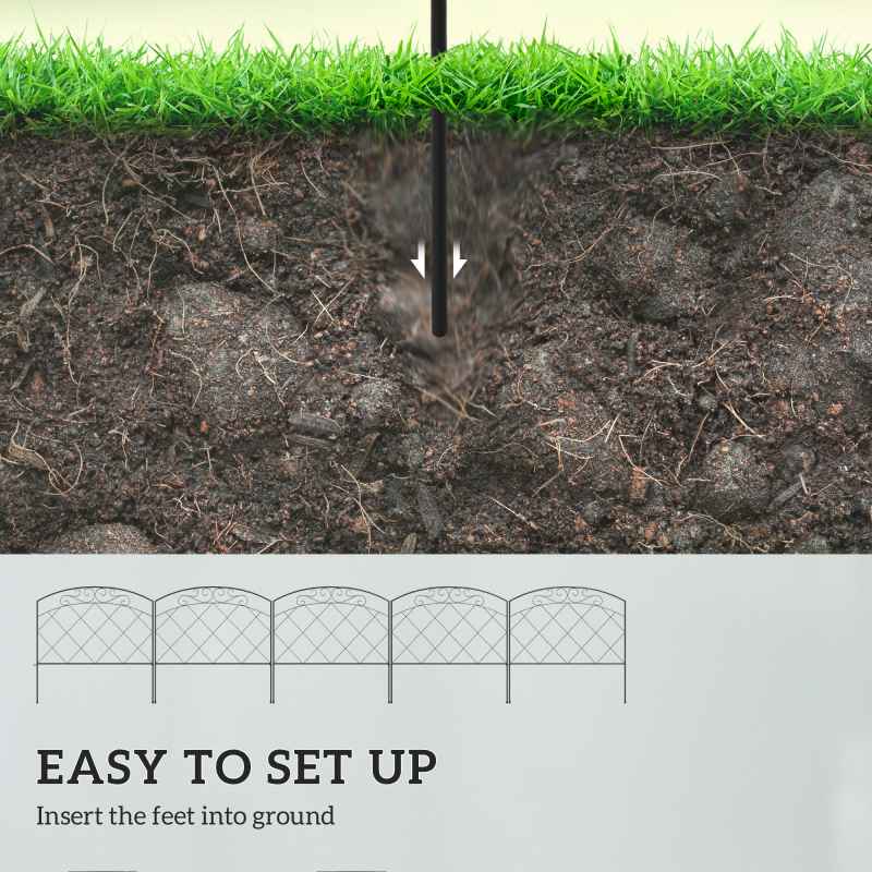 Outsunny Decorative Garden Fencing, 24 in x 9.8 ft Outdoor Picket Fence Panels, 5PCs Rustproof Metal Wire Landscape Flower Bed Border Edging Animal Barrier, Swirls