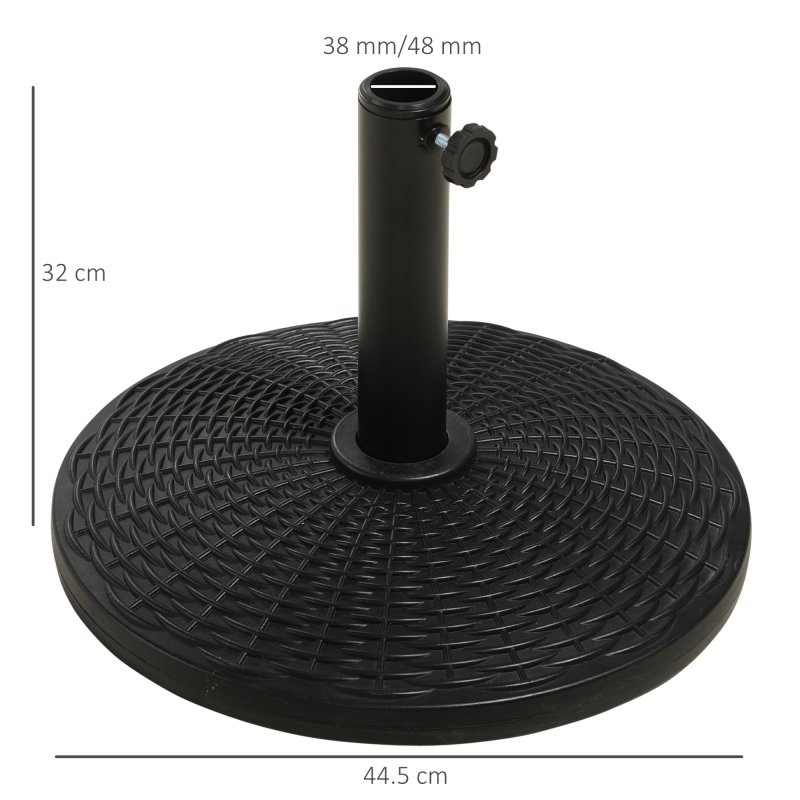 Outsunny 11.5 kg Round Cement Parasol Base, Umbrella Stand Holder with Rattan Style Pattern for 38, 48 mm Poles for Outdoor, Garden, Black