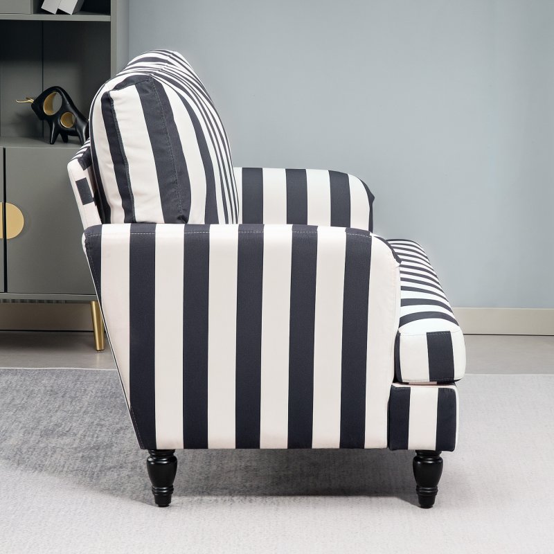 HOMCOM Modern Cuddle Chair, Velvet Single Sofa Armchair with Stripe, Turned Legs and Wide Seat, Upholstered Snuggle Chair for Living Room, Bedroom, Black and White
