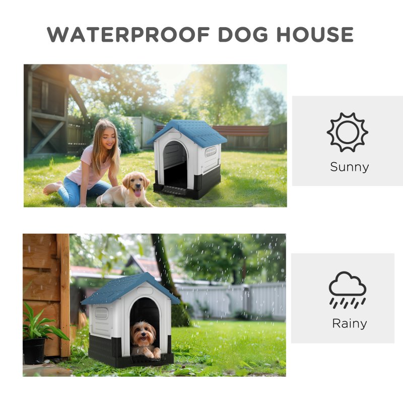 PawHut Dog Kennel for Outside, Plastic Dog House, Water-Resistant Pet Shelter with Windows, for Garden Patio, Miniature Dogs, 64.5 x 57 x 66cm - Blue