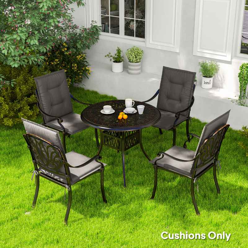 Outsunny Set of 4 Garden Chair Cushions with Backs, 108L x 50W x 5H cm Outdoor Seat Cushions Outdoor Seat Pads with Backrest, Tufted Back, Ties Dining Chair, Charcoal Grey