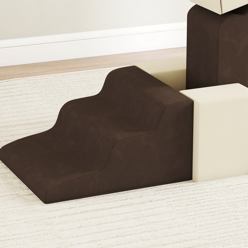 AIYAPLAY Kids Soft Play Set, 7 Piece Foam Climbing Blocks with Detachable Cover, Baby Indoor Climb and Crawl Foam Play Set for Toddlers, Preschoolers, Brown