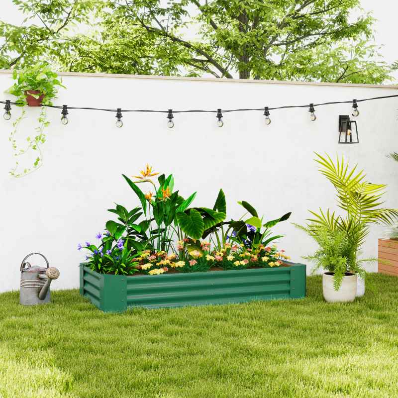 Outsunny Galvanised Raised Garden Bed, 180 x 90 x 30cm Raised Bed with Reinforcing Bars, Outdoor Raised Planter with Open Bottom for Vegetables, Flowers, Herbs, Green