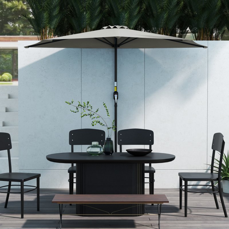 Outsunny 2.7m Garden Half Parasol, Outdoor Balcony Umbrella with 5 Steel Ribs, Patio Sun Shade, Light Grey