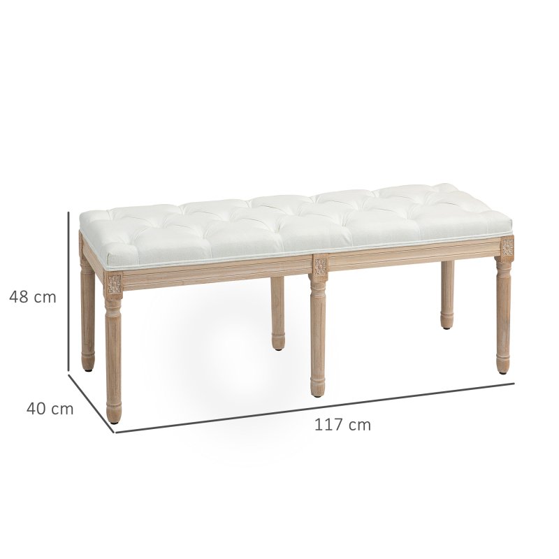 HOMCOM Bedroom End of Bed Bench, 117cm French Vintage Bench with Thick Padding and Wood Legs, Button Tufted Bench for Entryway Living Room Bedroom Decor, Cream White