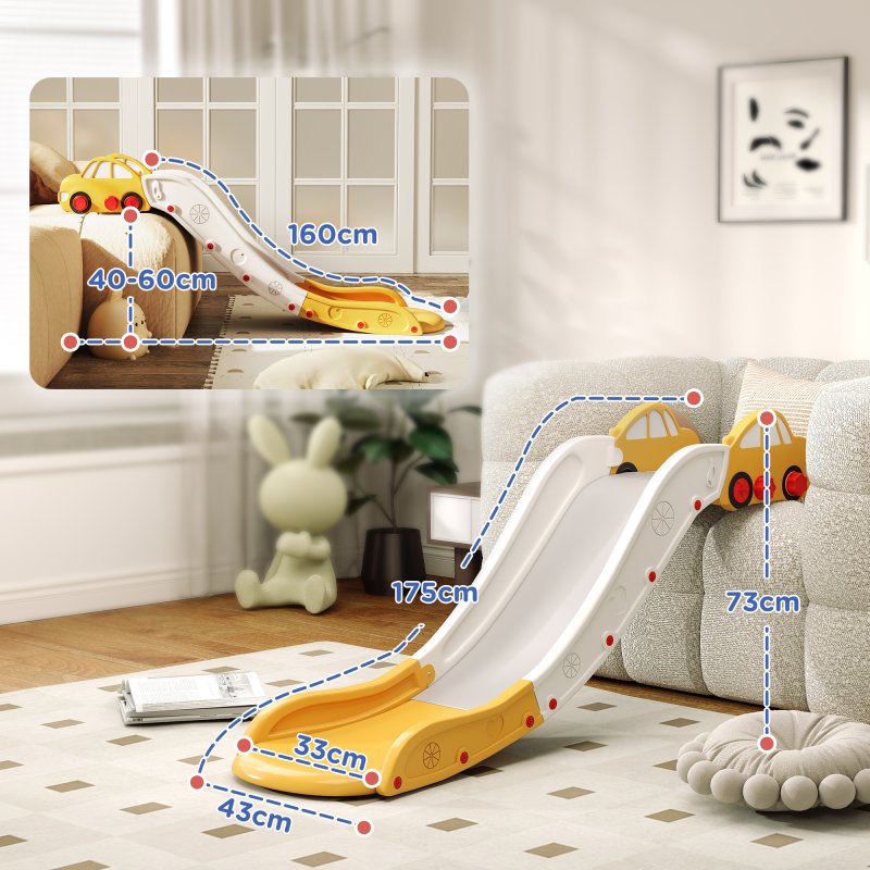 AIYAPLAY Kids Slide, Indoor Toddler Sofa Slide with Extended Length for Bed, Stairs, Easy to Assemble and Store, Yellow