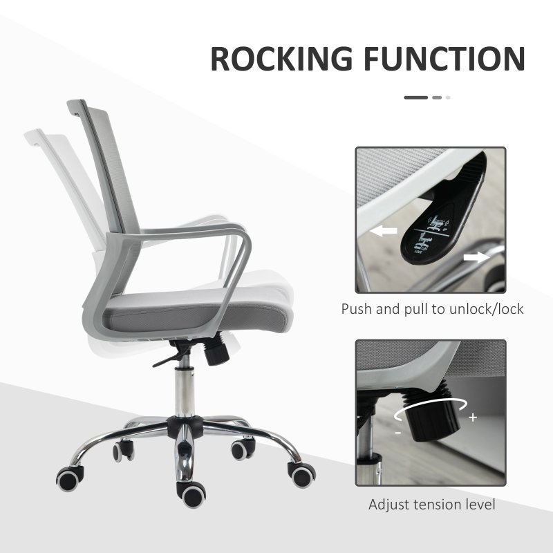 Vinsetto Office Chair, Ergonomic Desk Chair, Mesh Computer Chair with Back Support, Adjustable Height and Swivel Rolling Wheels, Grey